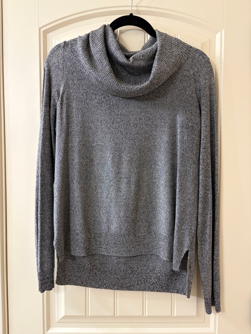 The Limited Lightweight Black/White Marled Cowl Neck Sweater, Smal